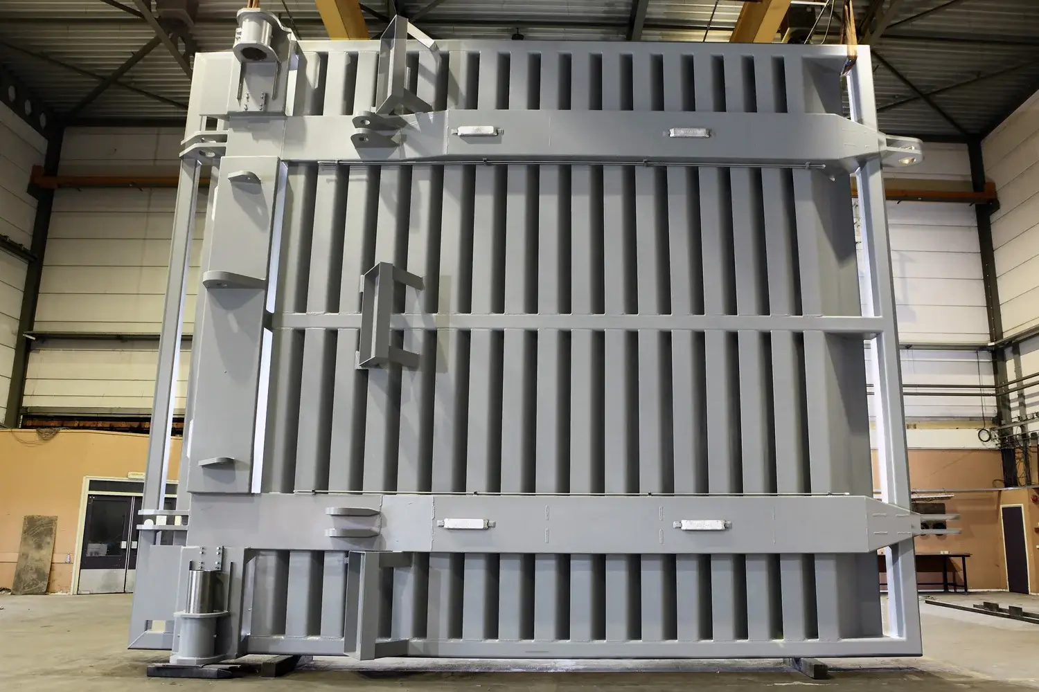 Moonpool door construction during engineering and manufacturing