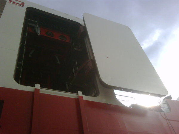 Open ROV hangar door showing the ROV bay of an offshore vessel